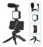 Kit Video Con Microfono Para Celular Tripode Luz Led