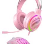 Combo Gamer Auriculares Y Mouse Led Kit Noga Rosa