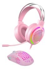 Combo Gamer Auriculares Y Mouse Led Kit Noga Rosa