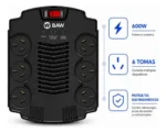 Estabilizador De Tesion 6 Tomas 600w Et6600y1 Baw Negro - Imagen 2